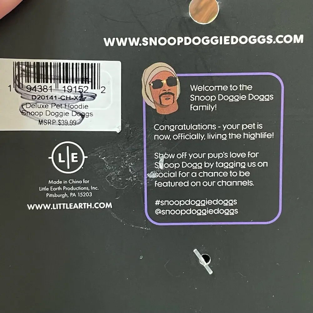 Snoop Doggie Doggs Deluxe Pet Hoodie Off The Chain XS New X-Small Black Gold